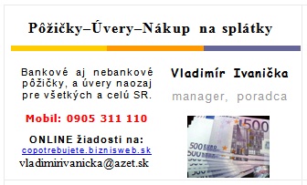 vizitka Vladimír Ivanička, vizitka na pôžičky 